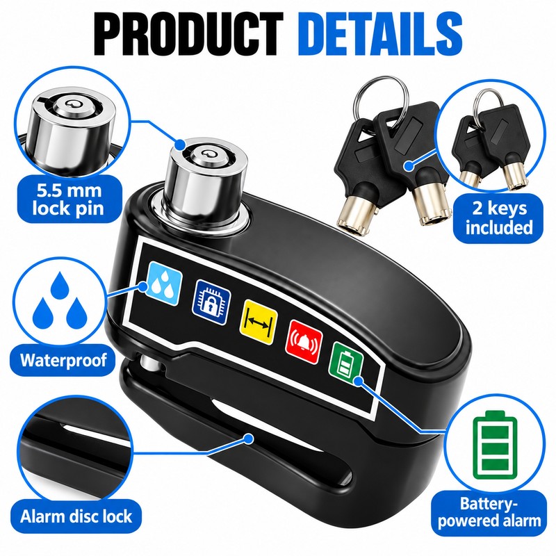 Alarm Disc Brake Lock for Motorcycles & Bicycles – Waterproof