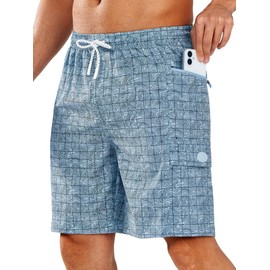 NORTHYARD Men's 9" Board Shorts with 4 Pockets Swim Trunks Swimwear for Men Bathing Suit - No Mesh Liner Blue Contourlines XL