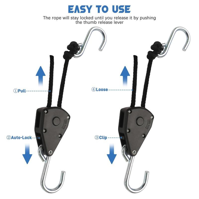 12-Pack 1/8" Adjustable Rope Hanger, Heavy Duty Retractable Ratchet Tie