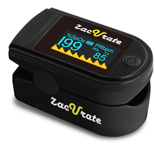 Zacurate 500C Elite Fingertip Pulse Oximeter Blood Oxygen Saturation Monitor with Silicon Cover, Batteries and Lanyard (Mystic Black)