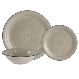 Stoneware Dinnerware Set. Dishes for 4. Plates and Bowls Set. Microwave Safe. Platos de Cocina. Kitchen Plates Cream Gray
