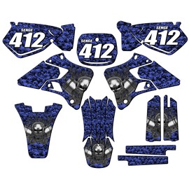 Senge Graphics Inc 1996-1999 YZ 125 FLAMING GEARHEAD Blue Senge Graphics Kit Compatible with Yamaha - Complete Kit With Rider I.D., 19/21