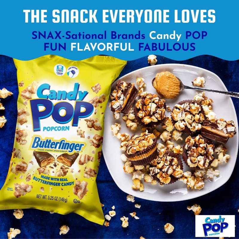 CANDY POP Butterfinger Candy Coated Popcorn (5.25oz bags, 1-Pack)