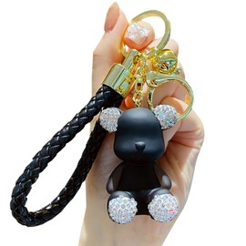 Xinbalove Cute Diamond Bear Design Bags Doll Car Key Backpack Keychain Pendant Boys Girls Men Women Soft Resin Portable Keychain Accessories for Christmas New Year Present (Black)