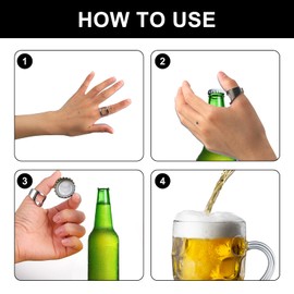 panthra 10 PCS Bottle Opener Ring for Men, Stainless Steel Ring Bottle Opener for Men, 5 Mixing Size, Bartender Tools/Party Favors (Black + Silver)