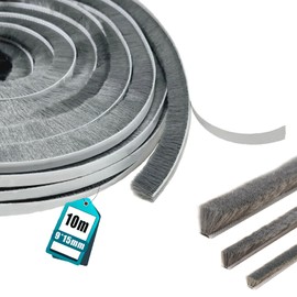 Midslinee 9mm(W) x 15mm(D) x 10M(L) Bürstendichtung Dichtungsbürste selbstklebend, Grau Bürstendichtung für Rolladen, Tür, Fenster, Schiebetür, Kleiderschränk Insektenschutz, Staub- und Lärm