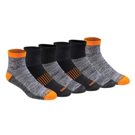 Dickies Men's Dri-Tech Moisture Control Quarter Socks Multi-Pack, Hi-vis Orange Black (6 Pairs), Shoe Size: 6-12