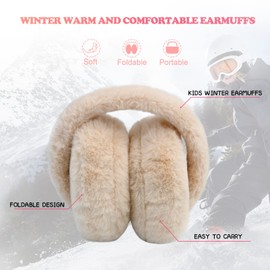 NASULAR Kids Winter Earmuffs Baby Warm Ear Muff Girls Cute Furry Ear Warmers Boys Foldable Ear Covers for Cold Weather (A-khaki)