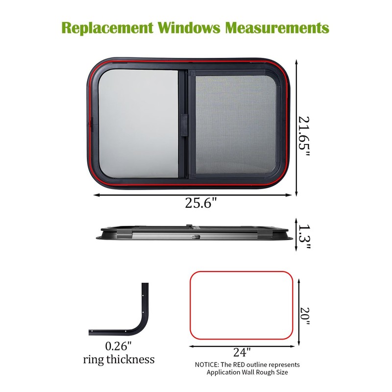 24"x20" RV Sliding Window - Horizontal Teardrop Style, DOT-Certified Tempered