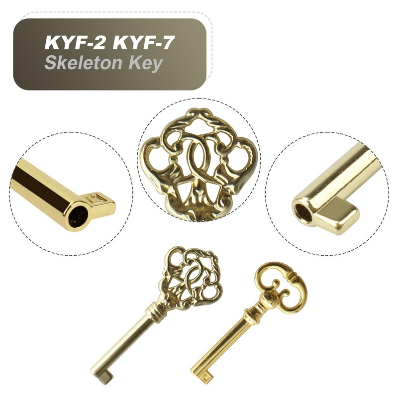 VIDABTE KYF2 KY7-2 Grandfather Clock Door Key,Solid Brass Skeleton Key