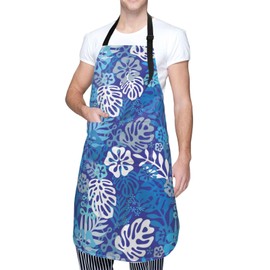 Perinsto Hawaii Blue Flowers Waterproof Apron With 2 Pockets Tropical Aloha Pattern Kitchen Chef Aprons Bibs For Cooking Baking Painting Gardening Grooming