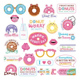 Generic Donut Photo Booth Props Set, 25pcs Paper & Wood, Pink, Solid, 7.8"W x 12"L, Photo Props for Birthday, Party, Photo Sessions