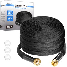 Gnimihz Garden Hose 25ft, Made of TPE(Not PVC), Ultra-Light & Flexible Water Hose with Solid Brass Fittings, Non-Shrinking, Easy to Storage, Drinking Water Safe Material, All-weather, Black, Newbox