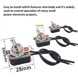 VISSQH 6pcs 12V Toggle Switch,Mini Car Toggle Switch, with Prewired 2 Position 2 Pin Car Rocker Switch,3A 250VAC / 6A 125VAC Metal Toggle switch,for Car Auto Truck Boat SPST ON/OFF