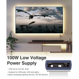 SUNVIE LED Driver 12V Low Voltage Power Supply 100W Constant Voltage LED Driver Waterproof 120V to 12V Transformer 12 Volt Power Supply for Strip Lights Indoor/Outdoor Light and Any 12Volt DC Devices