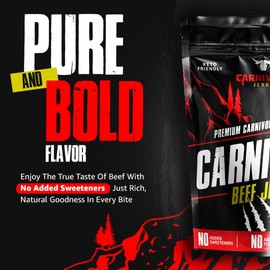 Carnivore Jerky | Grass Fed Beef Jerky - 3 Simple Ingredients - All Natural Carnivore Diet Snack - Sugar Free Keto Friendly Protein - Made with Bone Broth & Sea Salt