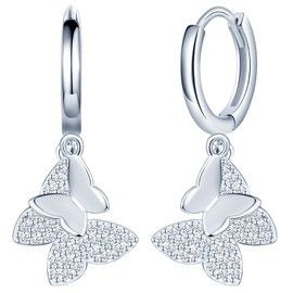 INFINIONLY Delicate Butterfly Hoop Earrings, 925 Sterling Silver Earrings for Women Girls, Beautiful Butterfly with Zirconia Hoop Earrings, Hypoallergenic Earrings, Glass, Cubic Zirconia