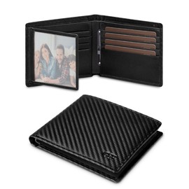 GSG SINCE 1998 Slim Wallets for Mens RFID Blocking Leather Wallets with Zip Coin Pocket,14 Card Holders, 2 ID Window, 2 Banknote Compartments Black