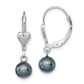 Sterling Silver Rh-plated 6-7mm Black Freshwater Cultured Pearl Leverback Earrings