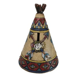 Ebros Gift Rustic Southwestern Tribal Native Indian Chief Skull with Headdress and Crossed Arrows Teepee Hut Money Coin Savings Piggy Bank Decorative Figurine Accent