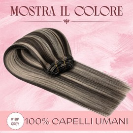 Doupor Clip-In Real Hair Extensions, 45 cm, 8 Pieces, Remy Hair Extensions, Soft, Natural, Handmade, Real Hair, Long, Straight, Clip-In Extensions, Real Hair, 100 g, #1BPGREY