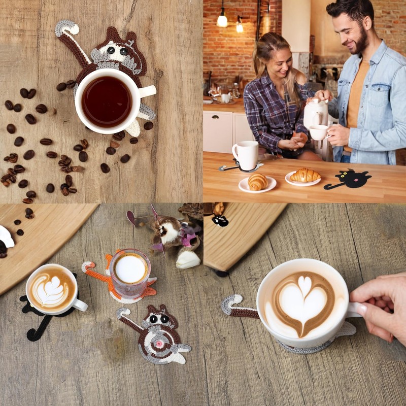 3PCS Cat Coaster Set - Creative Woven Cat Design Insulation