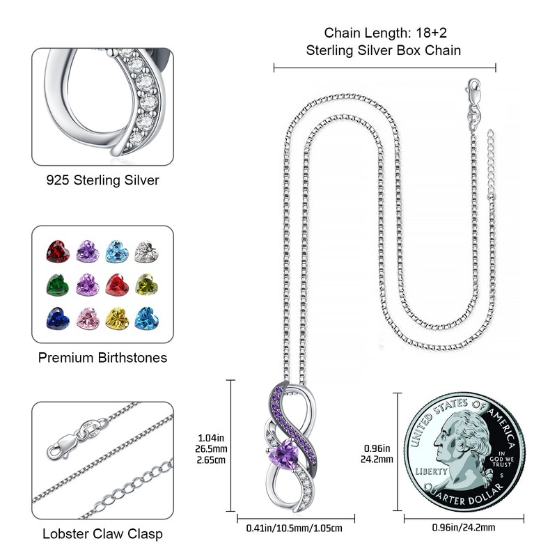 February Birthstone Necklace 925 Sterling Silver Amethyst Pendant Birthstone jewellery