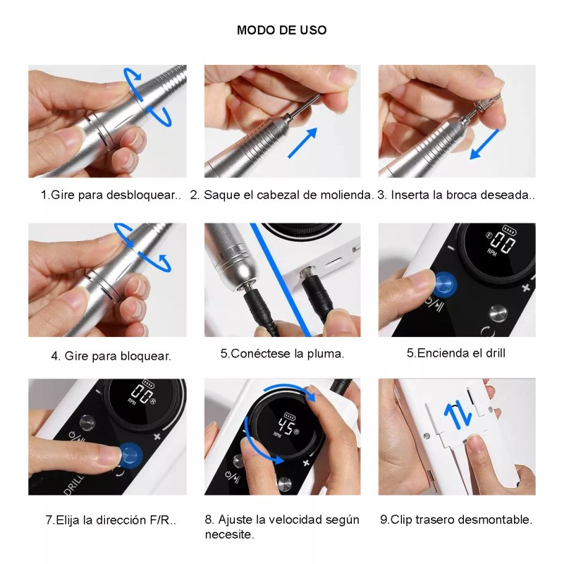 Obp Pulidor Portátil Drill De Uñas Recargable 45000 Rpm Camaleon