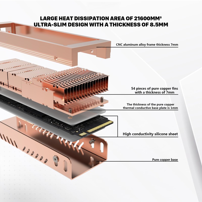 Pure Copper M.2 2280 SSD Heatsink M.2 Hard Drive Heatsink