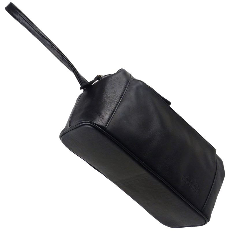 Oakridge Leather Mens Top Frame Washbag/Toiletry Bag - Black