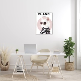 Stupell Industries Chic Kitty Cat Meow Glam Fashion Pink Circle, Designed by ROS Ruseva White Framed Wall Art