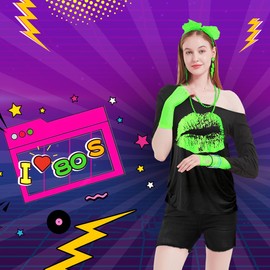 80s 90s Outfit, Women's T-Shirt, Leg Warmer, Headband, Earring, Necklace, Mesh Gloves, 80s 90s Costume Theme Party Accessories Clothing Neon Party Carnival Fancy Dress Women