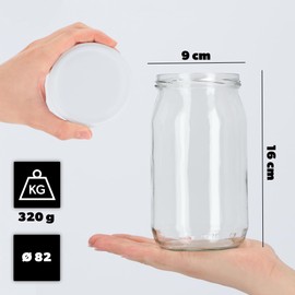 KADAX Preserving Jars 760 ml with fi82 mm Screw Lids, Screw Jars, Large Jars with Twist Off Lid, Preserving Jars for Cucumbers, Preserving Jars, Canning Jars (White, Pack of 16)