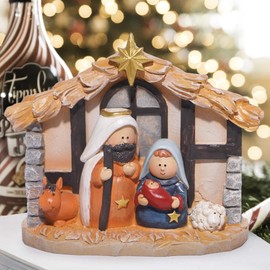 Hodao Christmas Decoration Indoor Home Decor-5''L 4''H Nativity Sets-Xmas Holiday Decor for Tabletop Home Party Room Table Fireplace Office (Traditional Color)