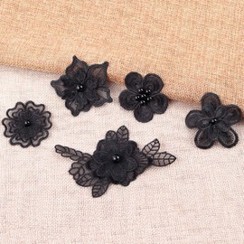 Iron-On Patches for Clothes, Pack of 12 Lace Organza Beads Flowers Embroidered Appliqués Patches for Iron-On Sewing Lace Flowers Sew-On Embroidery Patches for Decorating