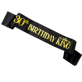 Grevosea Birthday King Sash, 30th Birthday Sash Black Satin Birthday Sash with Gold Foil 30th Birthday King Birthday Sash for Men 30th Birthday Decorations for Him Birthday Party Favors (30th)
