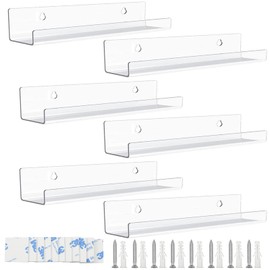 Hyakoz Pack of 6 12 cm Vinyl Qand Bracket Clear Acrylic Shelf CD Wall Mount Record Wall Mount for Display Plates and Photos Floating Shelves with Screws Accessories