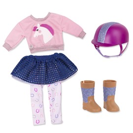 Glitter Girls - Galop & Glow! - Maglione e leggings Unicorno - Abbigliamento da equitazione - Casco e stivali da equitazione - Vestiti e accessori per bambole da 36 cm - 3 anni +