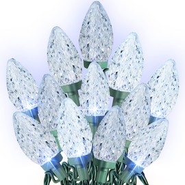 Dazzle Bright White C9 Christmas Lights Outdoor, 50 LED 33ft Waterproof Green Wire String Lights, Indoor Outdoor Fairy Lights for Christmas Tree, Xmas Yard, Party, Wedding House Decorations