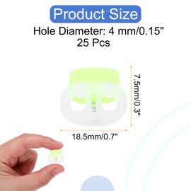 sourcing map 25 Pcs Assorted Colors Plastic Spring Cord Lock, Double-Hole Slider Toggles Clip End Stopper Fastener for Drawstrings Paracord Backpack Shoelace, Transparent + Fluorescent Green