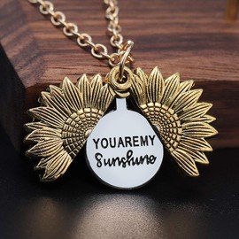 Gleamart You are My Sunshine Inspirational Necklace Sunflower Pendant for Women Gold