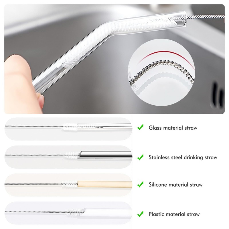 Feehope 18Pcs Straw Cleaner Brush, Straw Cleaner with Extended Handle
