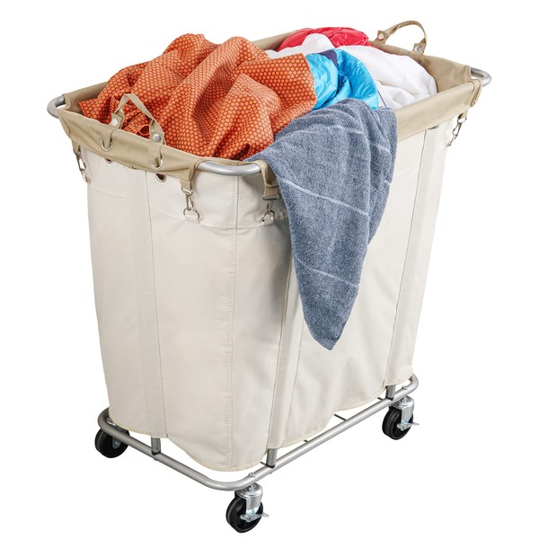 PLKOW Laundry Cart with Wheels 320L Large Rolling Laundry Cart for Commercial/Home, Rolling Laundry Basket with Steel Frame and Waterproof Lining, 9 Bushel, 32.3L x 19.7W x 30.7H Inch, Beige