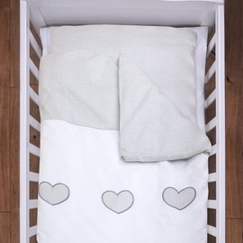 Baby Comfort 2 Pcs Kids 100% Cotton Duvet Cover Pillowcase Bedding Set for Cot 120 x 90 cm (Heart Grey)