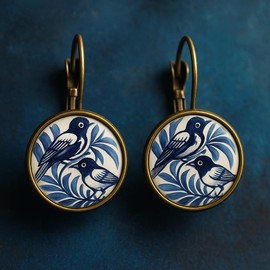 Hummingbird Earrings For Women, Cloisonne Blue Vintage Bird Cute Hoop Animal Floral Earring Trendy Statement Dainty Waterproof Non Tarnish Hypoallergenic Holiday Jewelry Gift, Large, Alloy Steel, No
