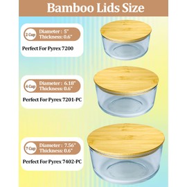 TERESRY Replacement Wooden Lids for Pyrex, Anchor Hocking Glass Containers 7200 * 2 7201-PC*2 7402-PC*2, Bamboo Lids for Pyrex 2Cup 4Cup 7Cup Glass Bowls, Bowl Covers 6 Pack