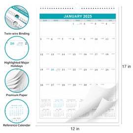 Calendar 2025-12 Monthly from Jan 2025 to December 2025, 2025 Calendar with Julian Date, 12 x 17 Inches, Thick Paper