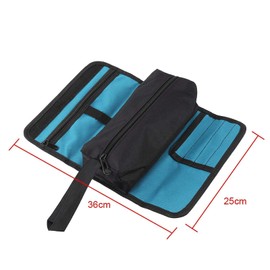 Tool Roll Bag, Foldable Professional Electrician Tool Storage Holder, Roll Bag with Zip Compartments, Compartment for Small Parts for Tool Storage (Black 36 x 25 cm)