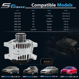 Alternator Generator Part Fit for Hyundai 2012 2013 2014 2015 2016 2017 Accent Veloster 2012 2013 For Rio L4 1.6L 1.6,AC generator Replace 37300-2B510 37300-2B300 2607372 2608483 2616741