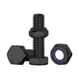 Drenky Pack of 10 M8 Screws Nuts Set, Hexagonal Screw Bolts and Self-Locking Nuts Stainless Steel A2 V2A Screws Assortment Black M8 x 25 mm for Machines, Furniture, Cars, Ships, 3D Printing